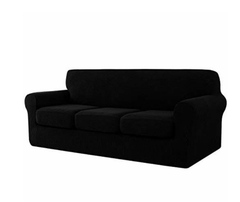 CHUN YI 4 Pieces Stretch Sofa Cover for 3 Seater Couch, Washable Soft Sofa Slipcover with 3 Separate Seat Cushion Covers for Dogs, Checks Spandex Jacq
