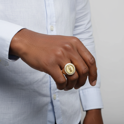 14K Yellow Gold Cz Oval Religious Mens Ring