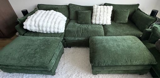 Ihanherry 111.4" U Shaped Modern Sofa Modular Sectional Cloud Couch with 2 Ottoman, 5-Seat Chenille Deep Seat Sofa