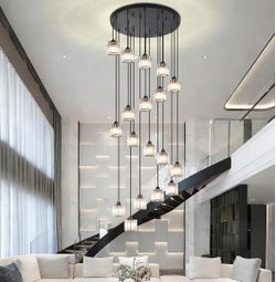 Large Multi-Pendant Crystal Chandelier Black