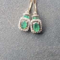 Sapphire (1-1/5 ct. t.w.) and Diamond (1/5 ct. t.w.) Rectangle Drop Earrings in 14k Gold 