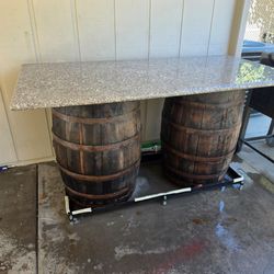 Whiskey Barrel Bar Table with Granite Top