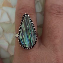 925 Sterling Silver Abalone Shell Gemstone Vintage Style Ring 9.5