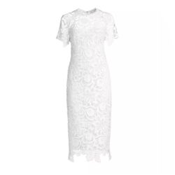 Shoshanna Modest White Lace Midi Dress