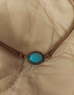 Faux Turquoise Suede Choker Necklace Southwestern Costume Jewelry