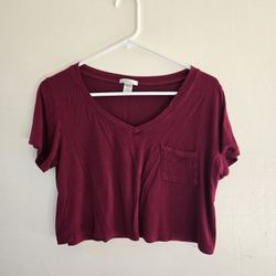 Burgundy V-Neck Crop Top
