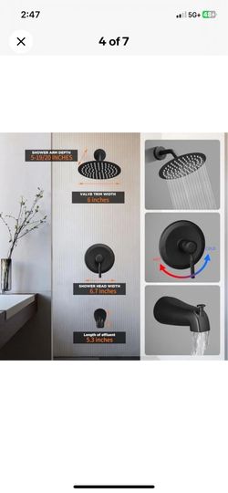 Tub Shower Faucet Set Valve Included with 6-Inch Rain Shower Head and Tub Spout Single-Handle Tub and Shower Trim Kit Matte Black