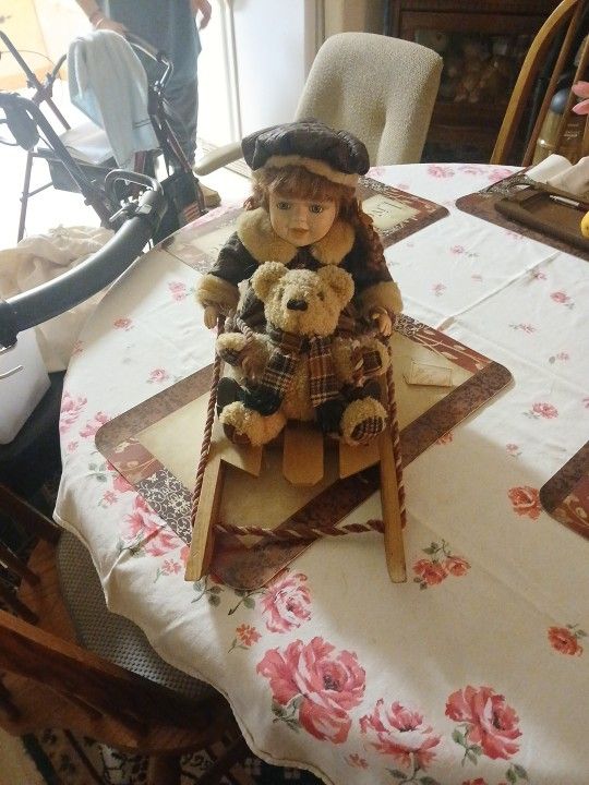 Porcelain Doll An Teddy Bear