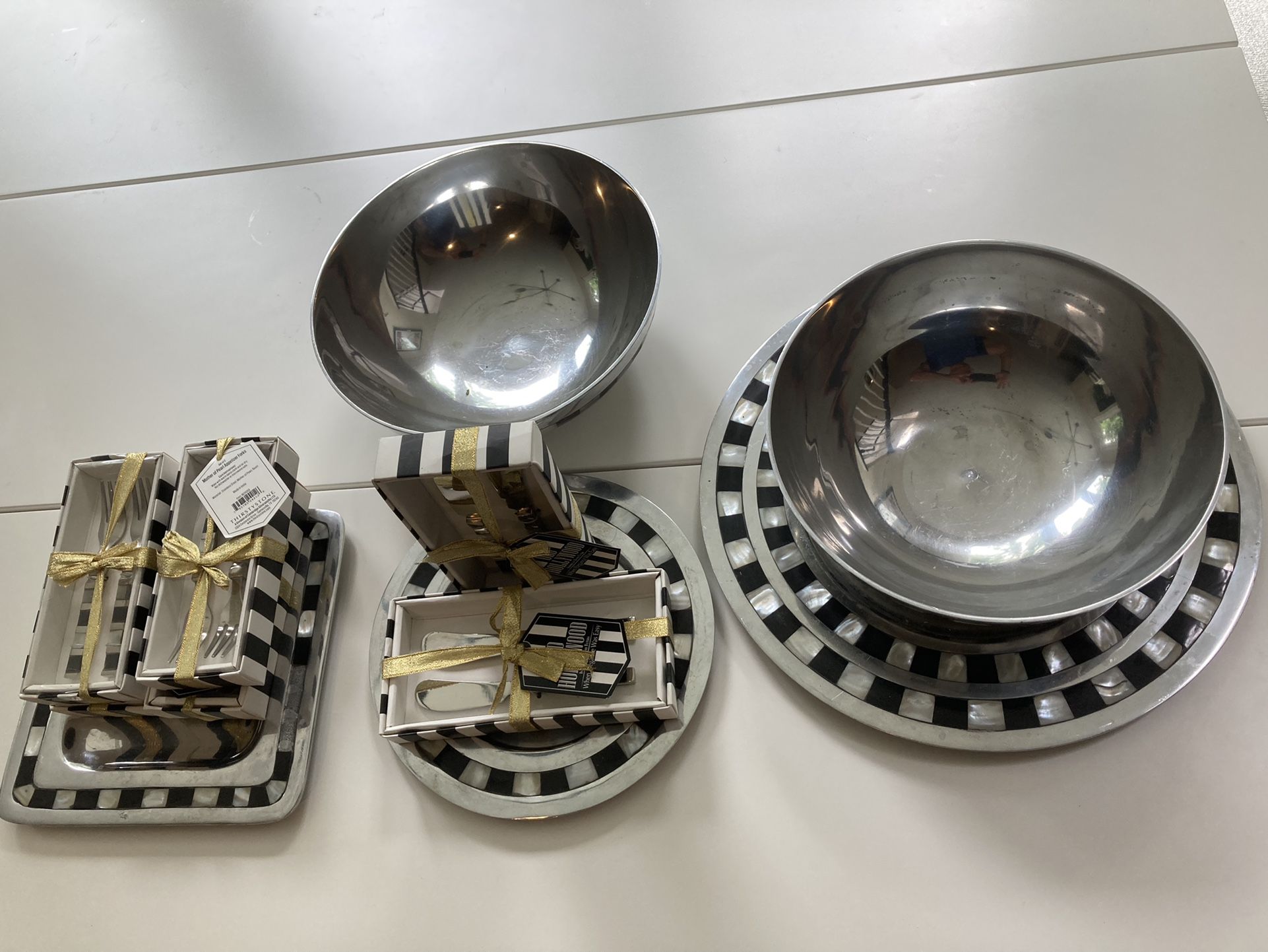Pewter Bowl,Platter and Fork Set