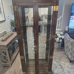 1970s Campaign Lighted Display Curio Cabinet by Philip Reinisch Company #504