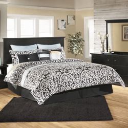 King Bed Frame with Nightstand and Dresser with Mirror