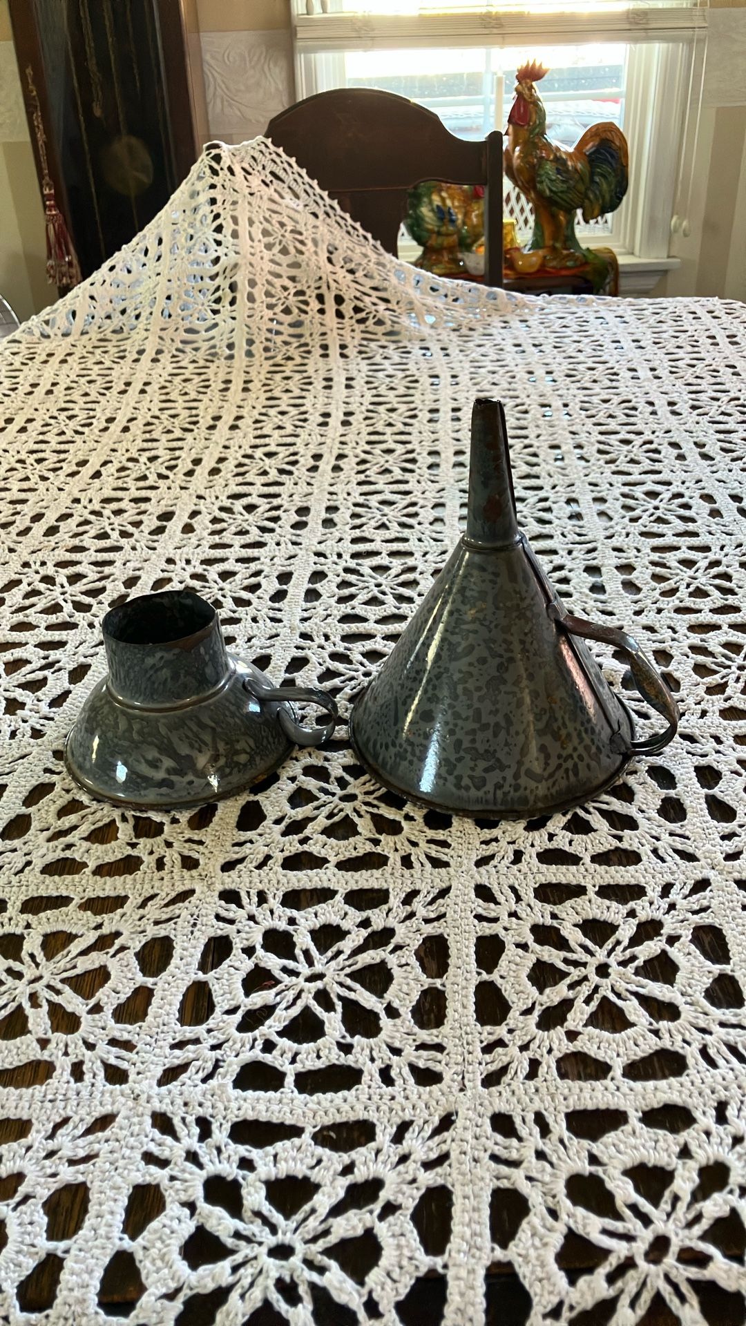 2 Antique Grey Granite Funnels