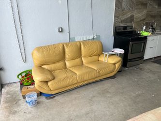 Yellow mustard real Italian Leather 1-2-3-Seat Sofa