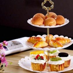 Set Of 3 Pieces 3 Tier Dessert Stand Fruit Plate Cupcake, Plastic White Cup Cakes, Desserts Fruits Candy Buffet Serving Tray ,Birthday Theme Party