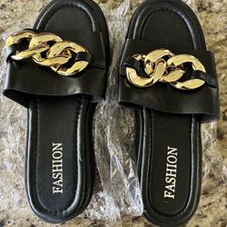 Chain Decor Slide Sandals(black) size 41 