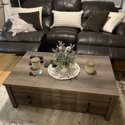 Brown Leather Recliner Couch Set 