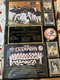 1999 NY Yankees World Series Champions Plaque with 4 Baseball Cards Inc. Jeter
