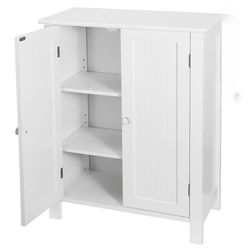 White Wooden Bathroom Floor Cabinet Storage Cupboard 3 Shelves Save Space