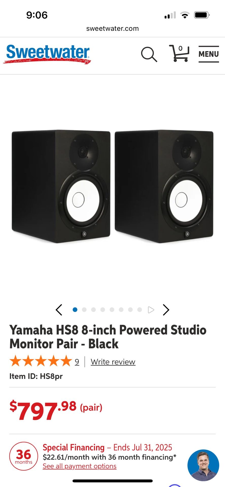 Yamaha HS8 8-inch Powered Studio Monitor Pair With Speaker Stands