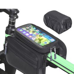 Bike Bag, Bicycle Front Frame Bag Waterproof Handlebar Bag Accessories Cycling Pouch Phone Holder for Bike Compatible with iPhone 12 11 XR 6.5” Mobile