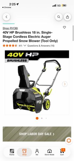 RYOBI 40V 18 in. Single-Stage Electric Auger Propelled Snow Blower (Tool Only)