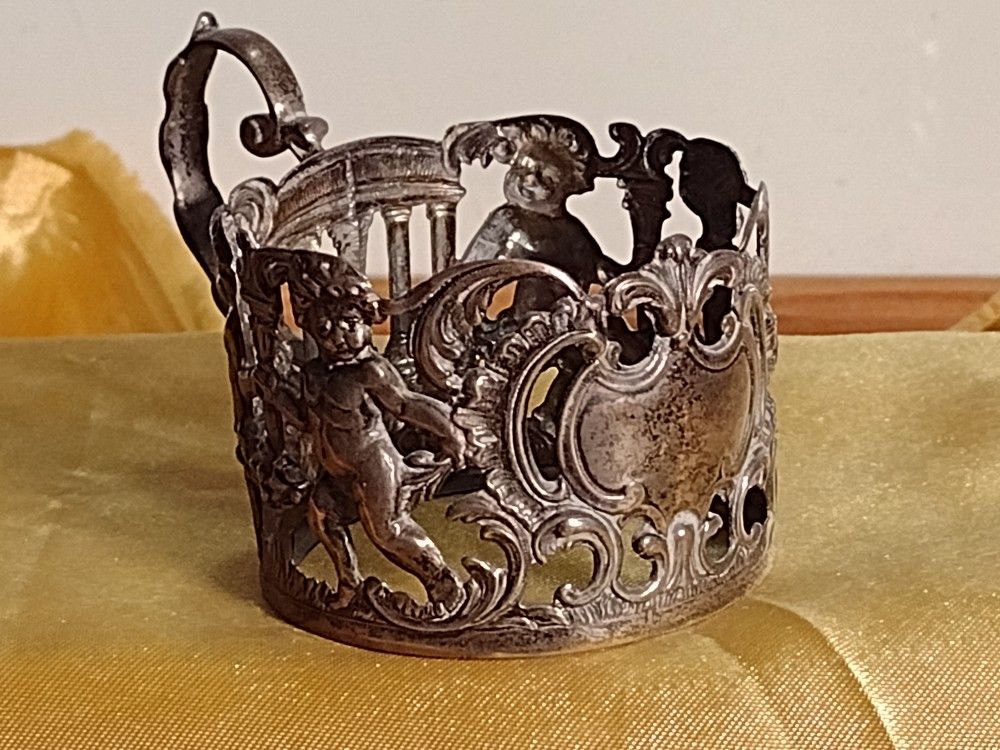 VERY RARE ANTIQUES STERLING SILVER 925 MINI CUP HOLDER ** 1800-10 **35X50MM.-22.0GR.**
