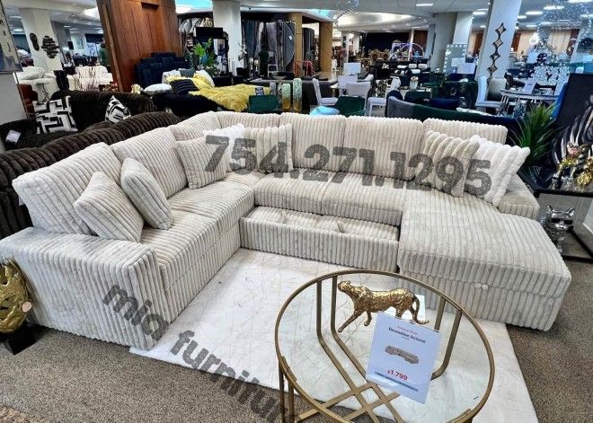Beige Sectional Cream Sofa Couch Sleeper Pull Out Bed Storage NEW