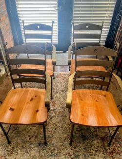 Set of 4 Metal and Wood Dining Chairs