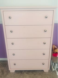 Elegant Baby Pink Tall Dresser with 5 Drawers