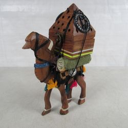 Nativity Camel & Basket Hand Crafted Folk Art Wood Sculpture Figurine
