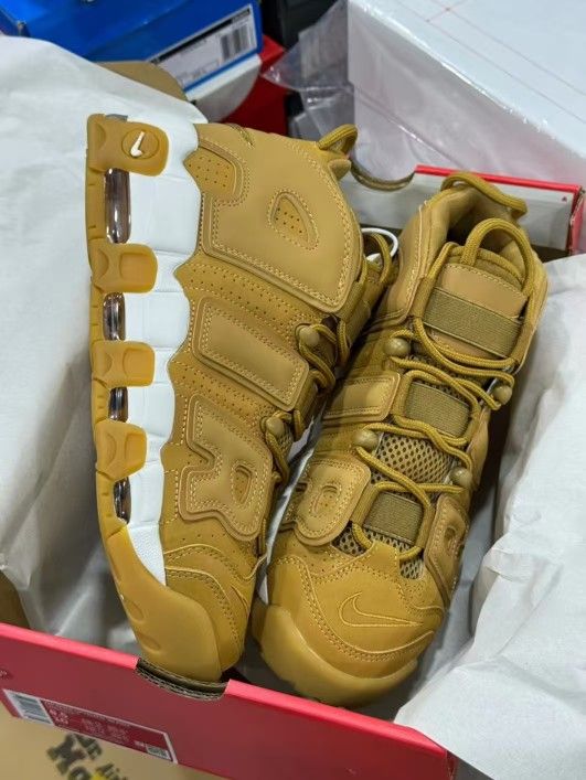 Nike Air More Uptempo flax Wheat Pippen Big air Wheat Mid-top Retro Basketball Shoes Men's and Women's Brown
