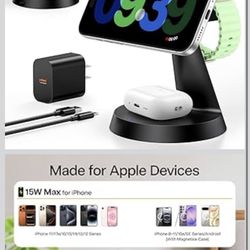 3 in 1 Charging Station for Apple Devices, 15W Fast Wireless Charger Compatible with MagSafe Charging Stand for iPhone 17 16 15 14 13 12 Series, Watch