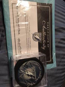 Signed Ryan Malone hockey puck