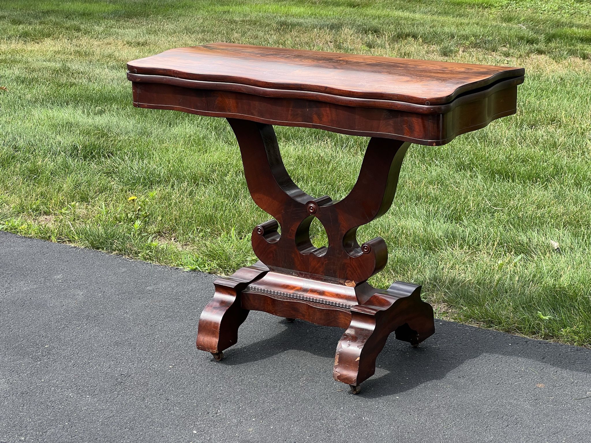Antique Flame Mahogany American Empire Game Table