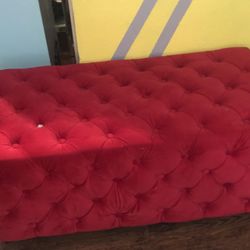 2 Red Tufted Ottomans 