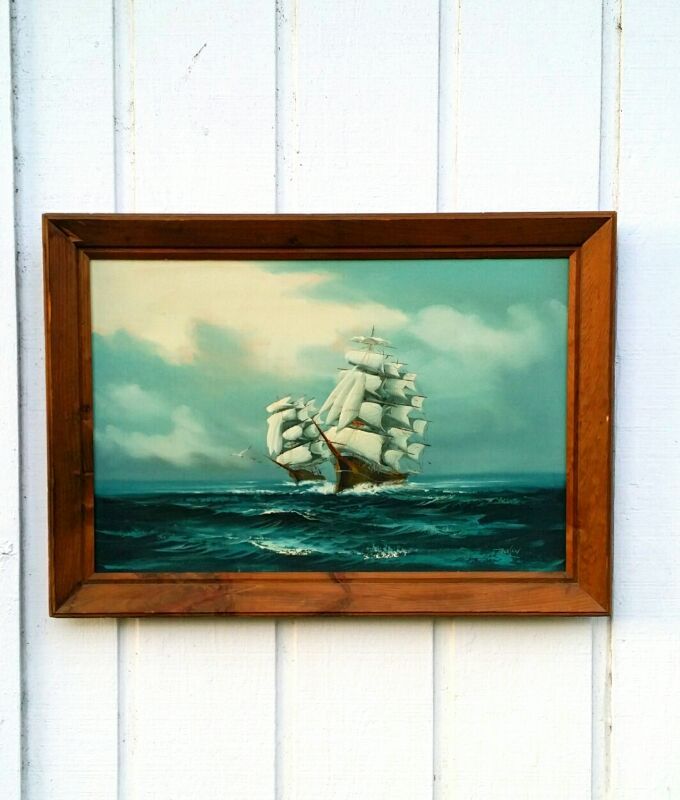 Vintage Cutty Sark Clipper Oil on Canvas Painting by Artist Hewitt Jackson (1914 - 2007)