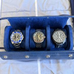 Blue Croc Leather Watch Roll