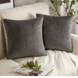  Pack of 2 Velvet Decorative Throw Pillow Covers Soft Solid Square Cushion Case for Couch Dark Grey 18 x 18 inches 45 x 45 cm