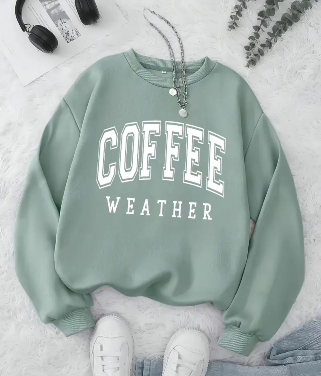 New Pale Green Coffee Weather Pullover Soft Sweatshirt Sz XL