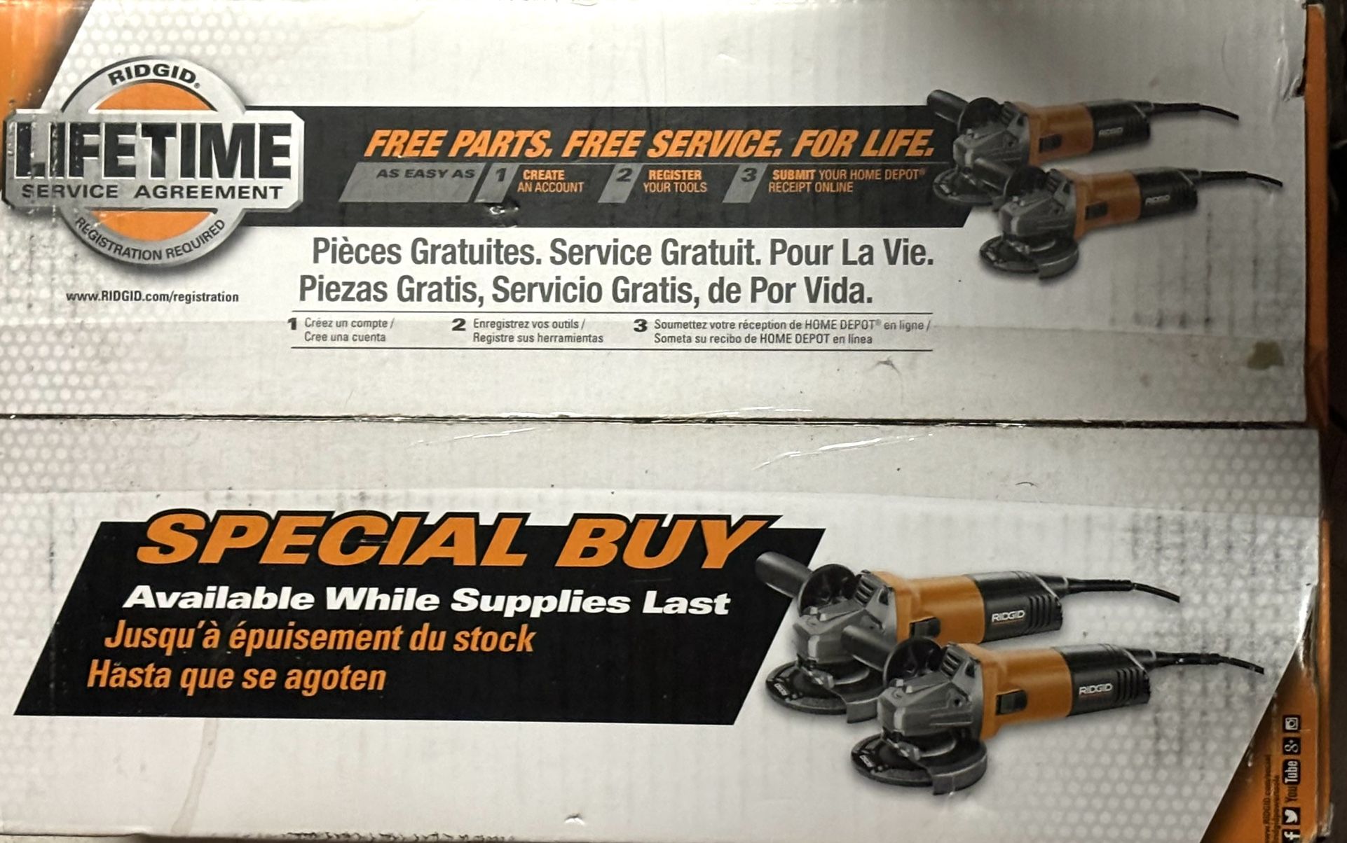 RIDGID TWO 4 1/2” ANGLE GRINDER SET ELECTRIC CORDED NEW IN BOX