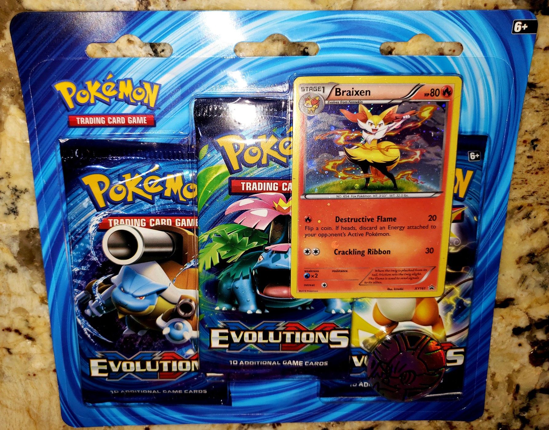 Pokemon Sealed 3 Pack Blister EvolutionS Braixen Promo XY 161