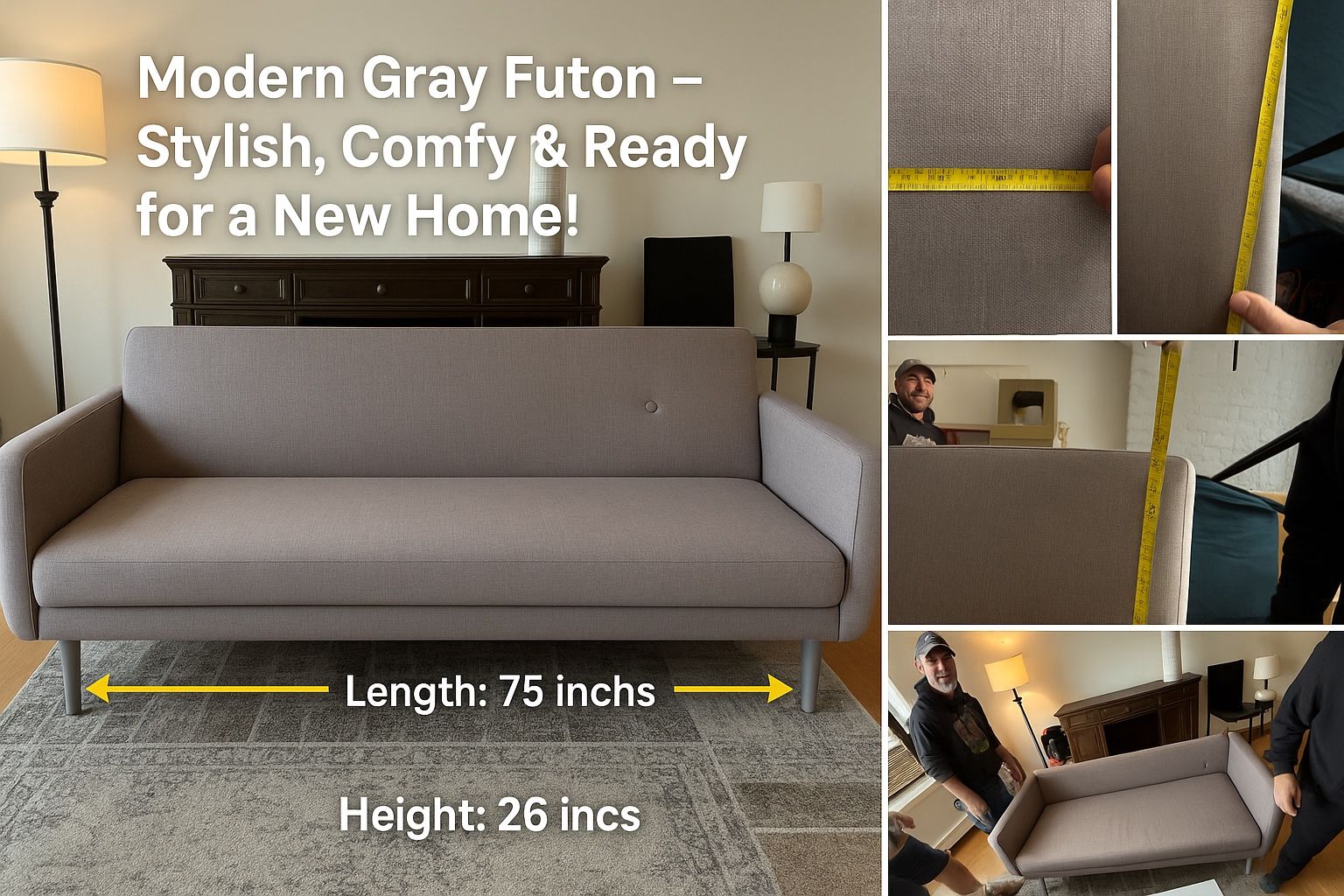 Gray Futon Sofa Bed – Modern, Clean & Only $85!