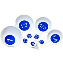 Chef Craft Select Plastic Measuring Cups, 1/4, 1/3, 1/2, and 1 cup, White and Blue

