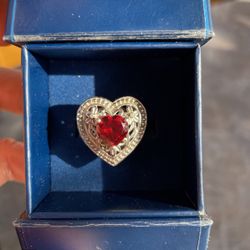 Sterling And Red Ruby Heart Ring ( Heavy)