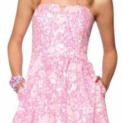 Lilly Pulitzer Size 0 Pink Floral Strapless Bow Dress