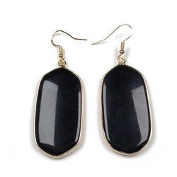 large 14k gold plated black stone oval hexagon dangle statement earrings