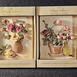 Set Of Two Vintage (2003) New-View Cheri Blum Rose Panel Wall Plaques. New!