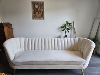 Pemberly Row-Retro sofa, velvet cream white