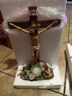 Jesus Crucifix Figurine with Angels and Candle Holder