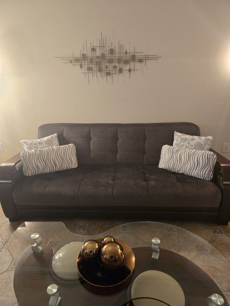 Brown Sofa w/collapsible Bed and Storage